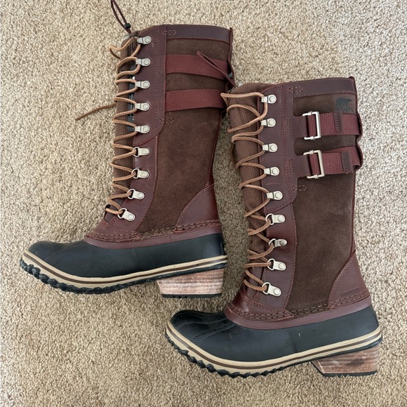 Sorel Conquest Carly II Leather Lace Up Snow/Winter Brown Boots SZ 6 - Picture 2 of 7